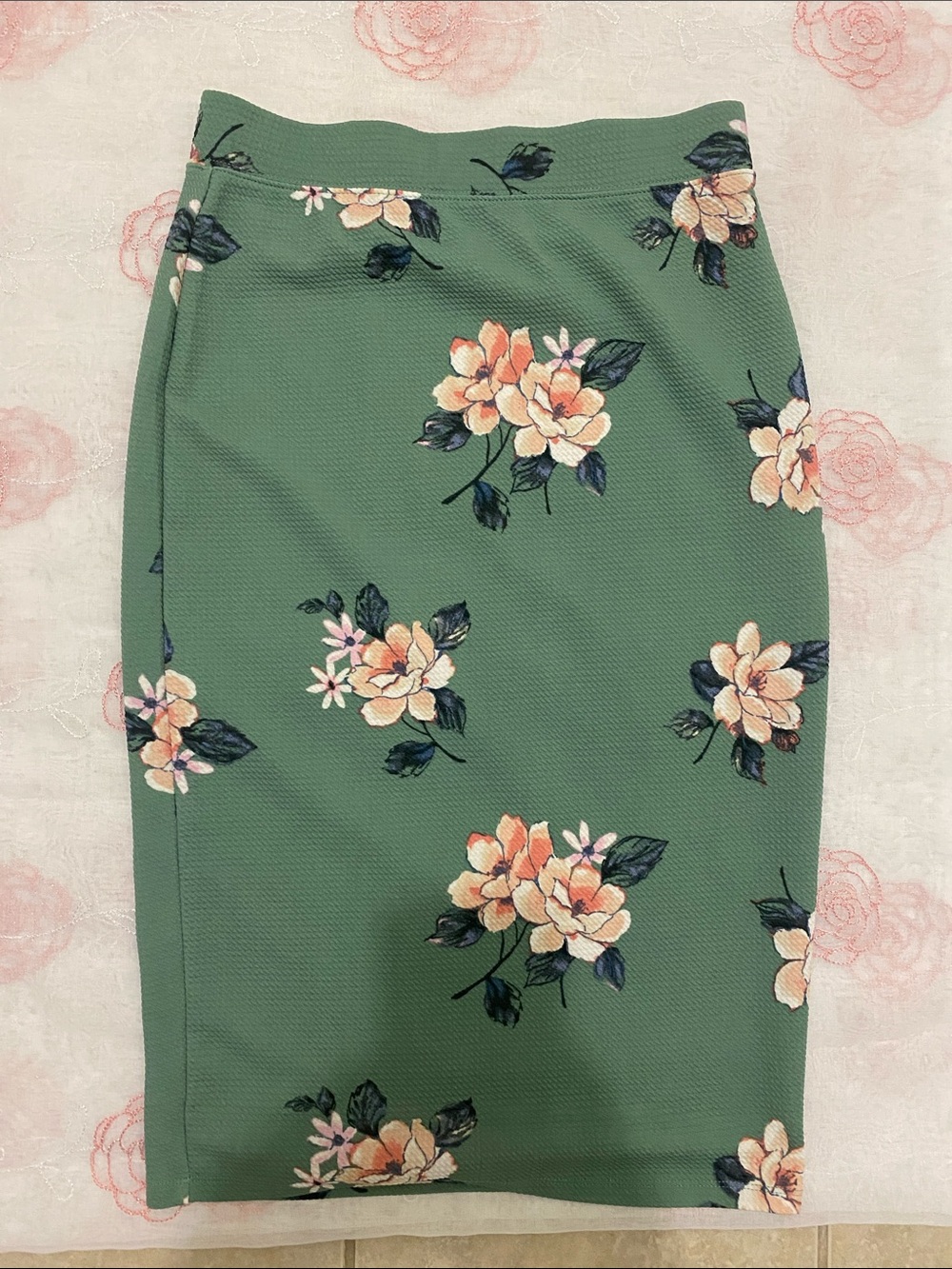 Green Floral Pencil Skirt
